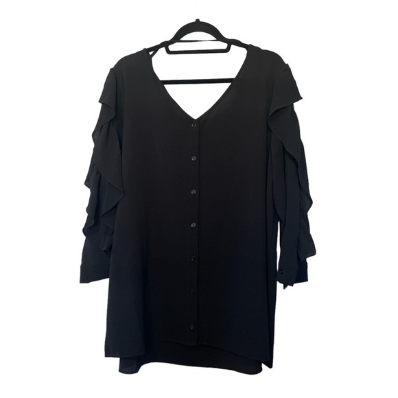 City Chic Plus Size Ruffle Sleeve Button Back Blouse - Picture 3 of 4